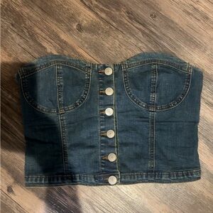Rue21 Dark Blue Denim Strapless Button-Front Bustier Top